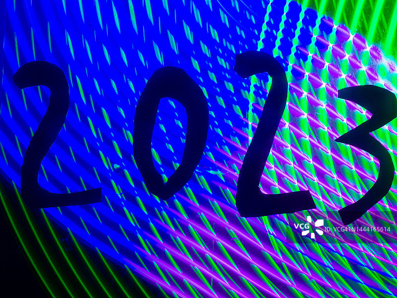 2023新年，蓝色-绿色线条构成网状背景图片素材