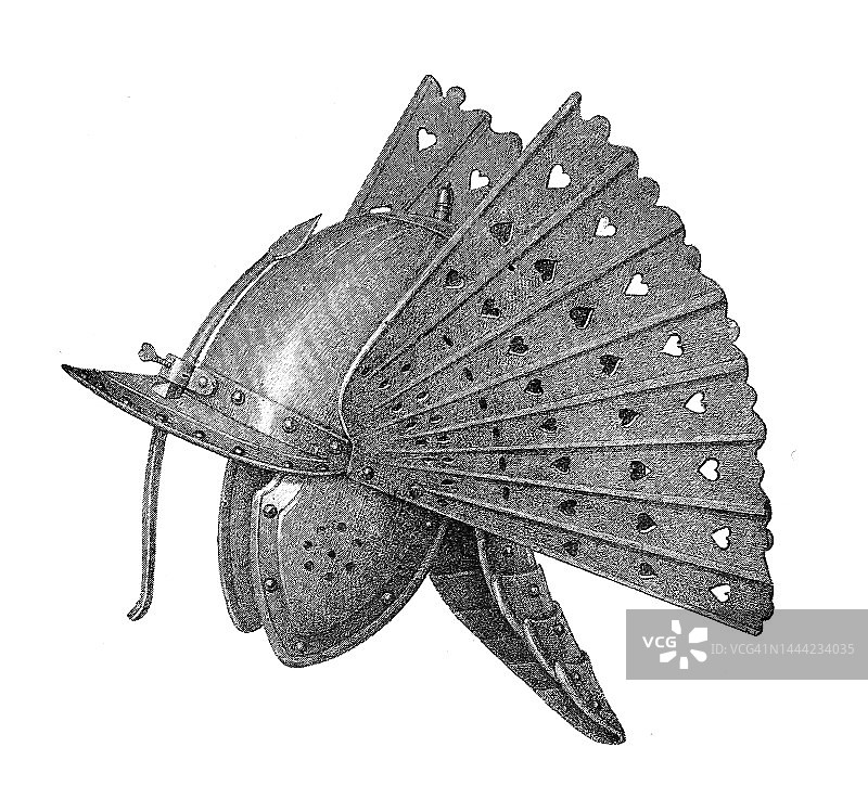 约翰三世·索别斯基国王士兵的带翼头盔的古老雕刻插图图片素材