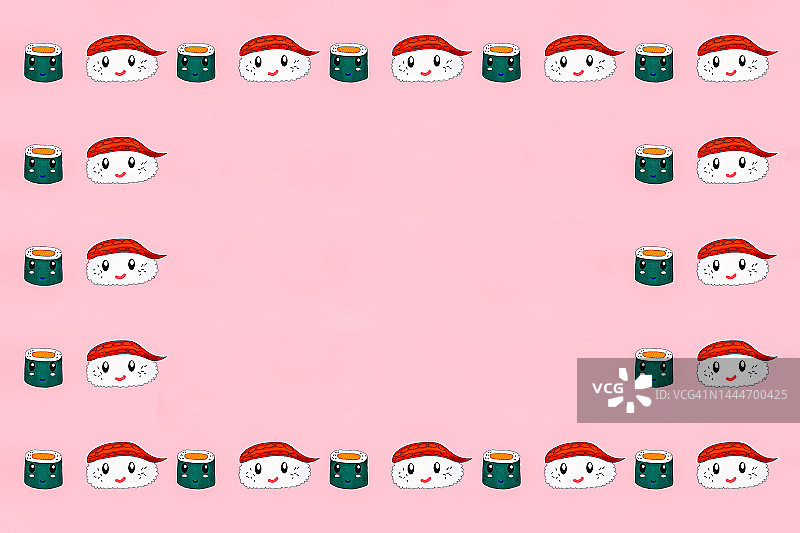 含寿司卷和章鱼寿司图案的边框插画图片素材