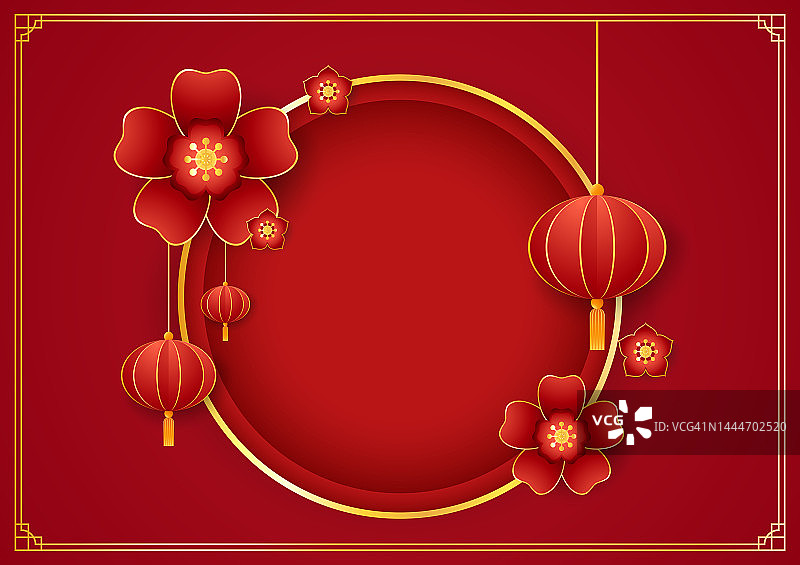 2023年中国新年快乐，带圆形展示位的中国新年banner图片素材