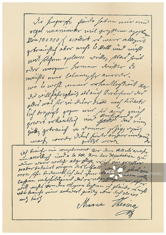 玛丽亚·特蕾莎女皇手写信：致国务大臣温策尔·安东·格拉夫·考尼茨-里特贝格图片素材