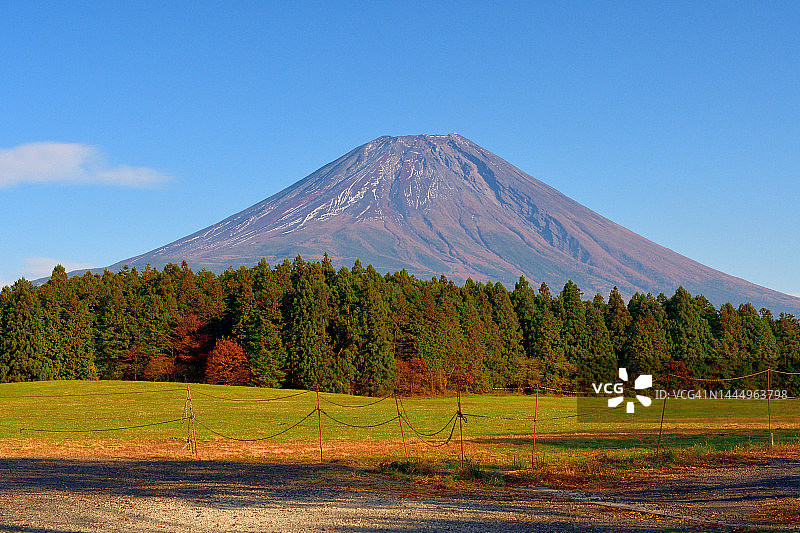 从静冈县富士宫市眺望富士山与秋叶图片素材