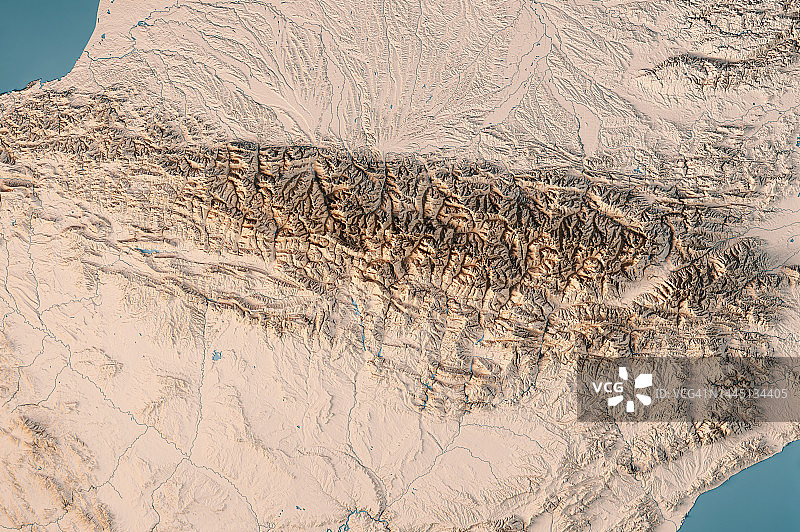 比利牛斯山脉2.5D地形图图片素材