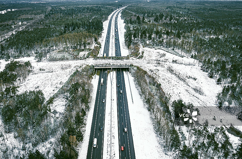 雪林景观高速公路上的野生动物通道（航拍）图片素材