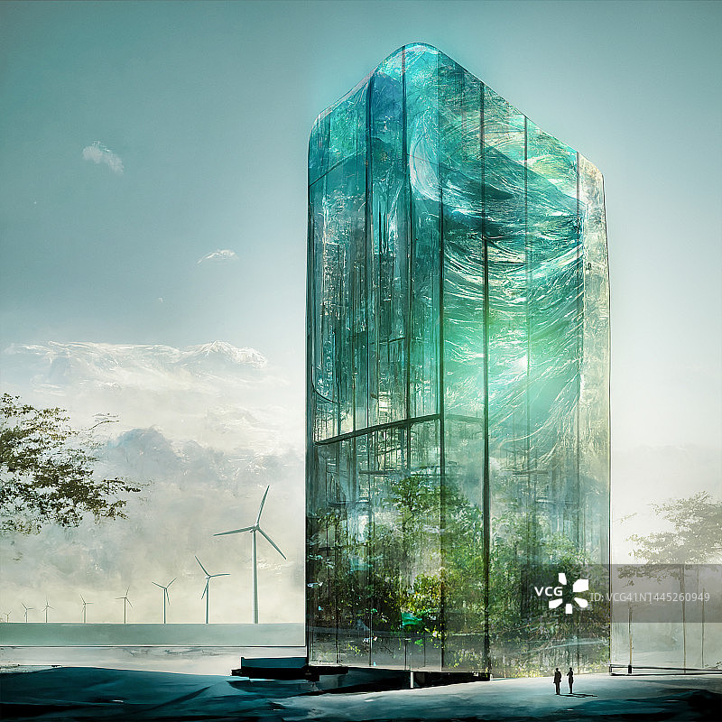 绿色建筑与风力涡轮机图片素材