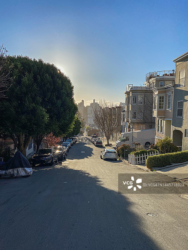 旧金山北滩住宅区日落景色图片素材