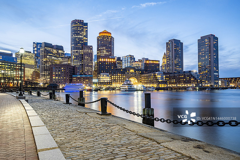 美国波士顿罗氏码头日落天际线图片素材
