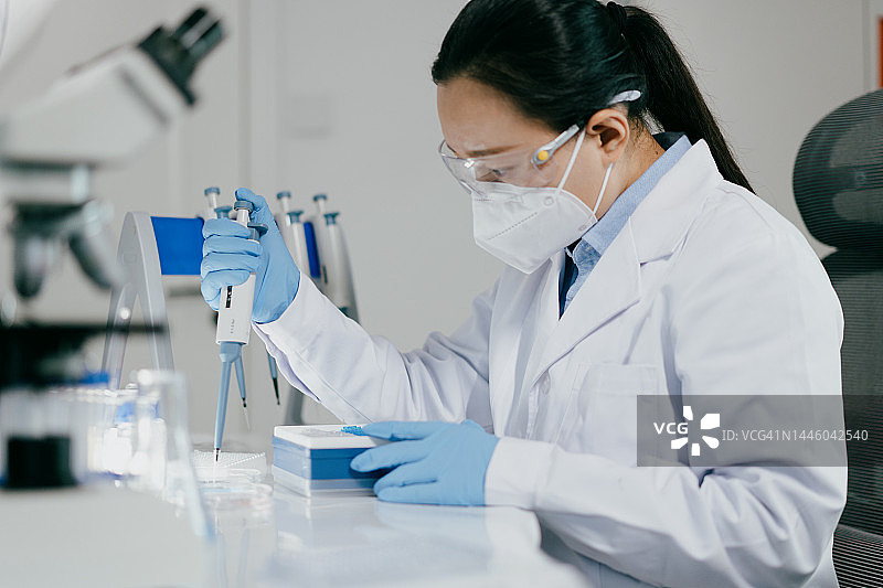 科学家在实验室向离心管中添加试剂图片素材