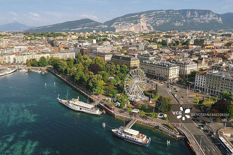 瑞士日内瓦市中心航拍景色图片素材