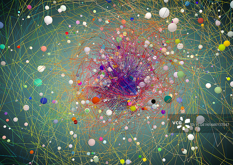 彩色多边形线条和圆形粒子网格图片素材