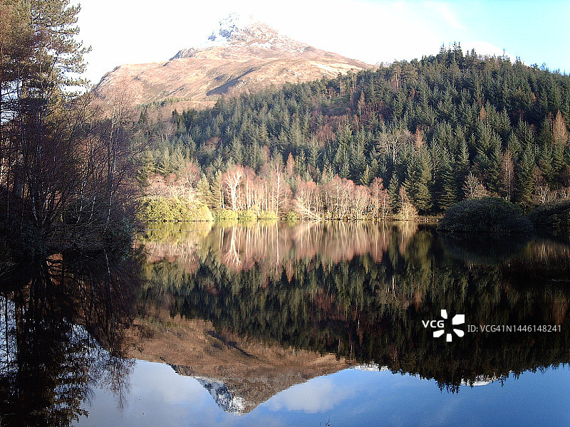 格兰科峡谷湖泊中倒映的格伦科山图片素材