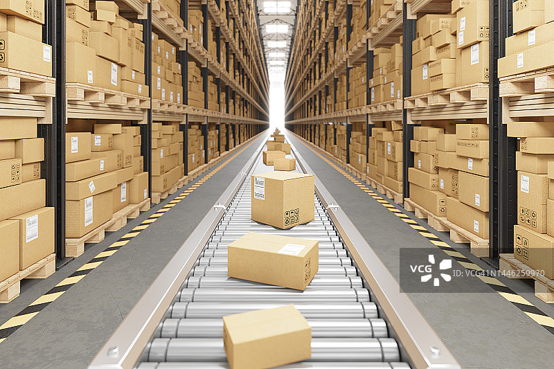 仓库传送带上的纸板箱图片素材