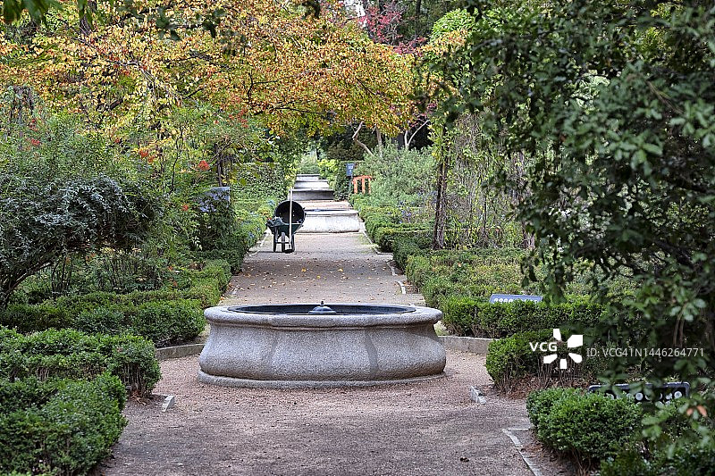 马德里植物园带喷泉的人行道图片素材