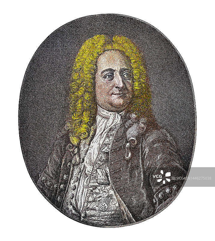 克里斯蒂安·沃尔夫肖像（1679年1月24日 – 1754年4月9日）：莱布尼茨和康德之间最杰出的德国哲学家图片素材