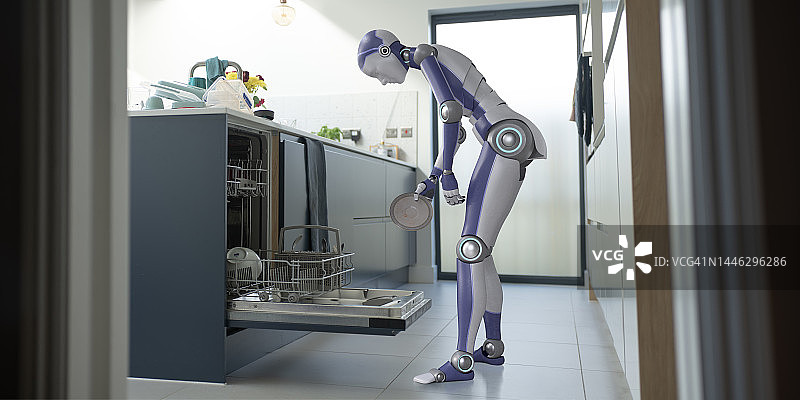 家用机器人装载洗碗机图片素材