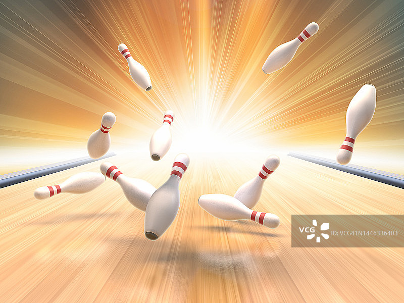 3D保龄球瓶击倒速度感无人图片素材