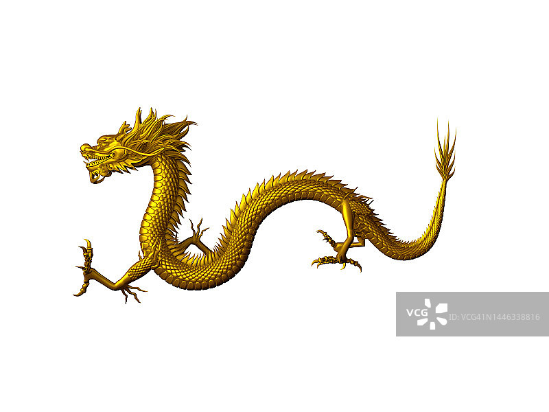 黄金龙3D龙纹白色背景图片素材
