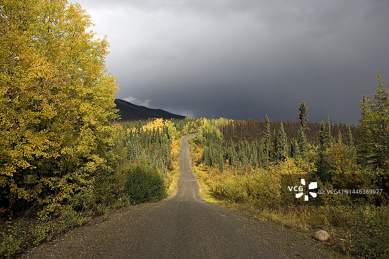 荒野中的笔直砂砾路图片素材