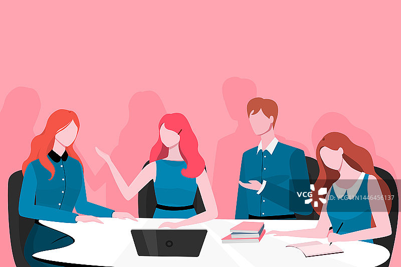 商务会议插画：人们面对面在会议室讨论图片素材