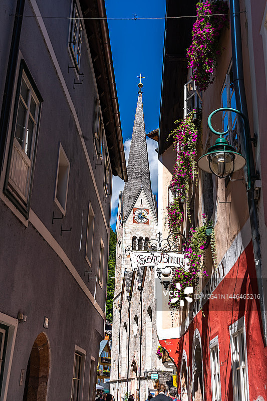 哈尔施塔特街景与哈尔施塔特路德教堂图片素材