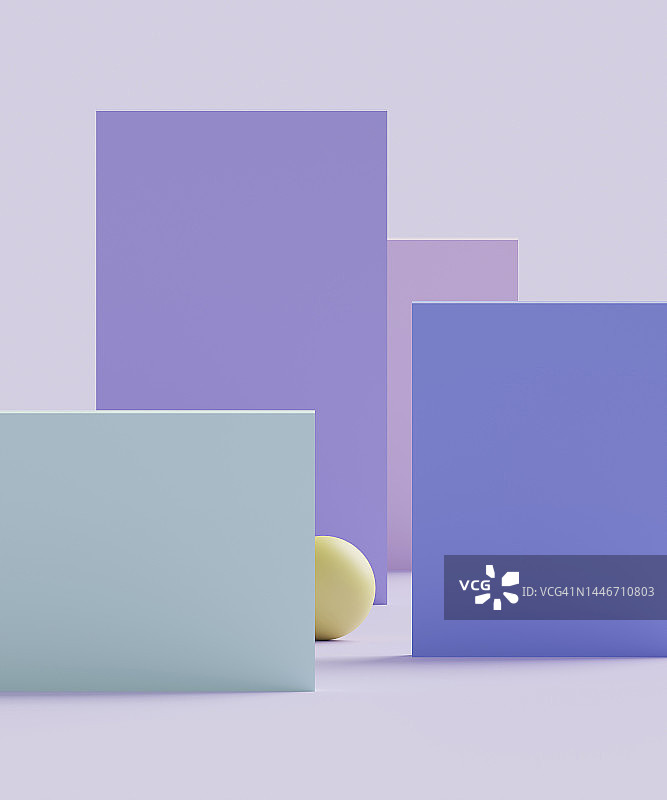 球体和彩色矩形的三维渲染图片素材