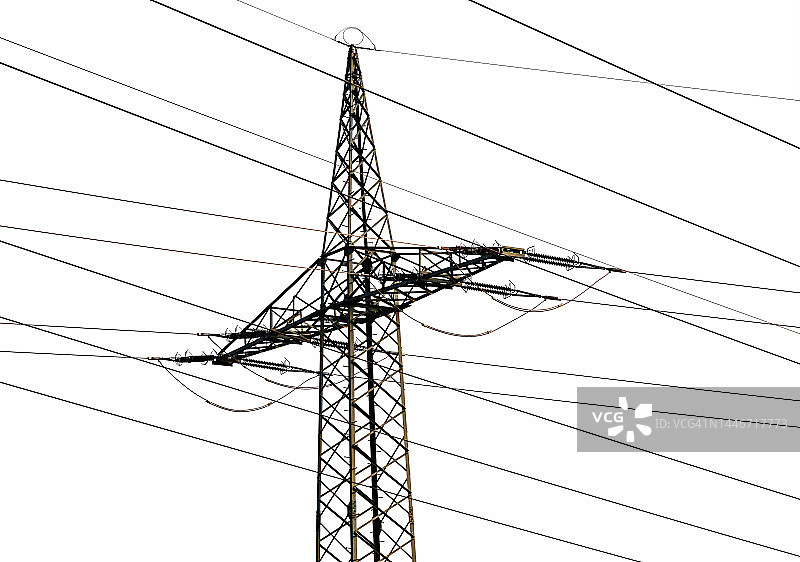 电力塔和电缆 - 抠图图片素材