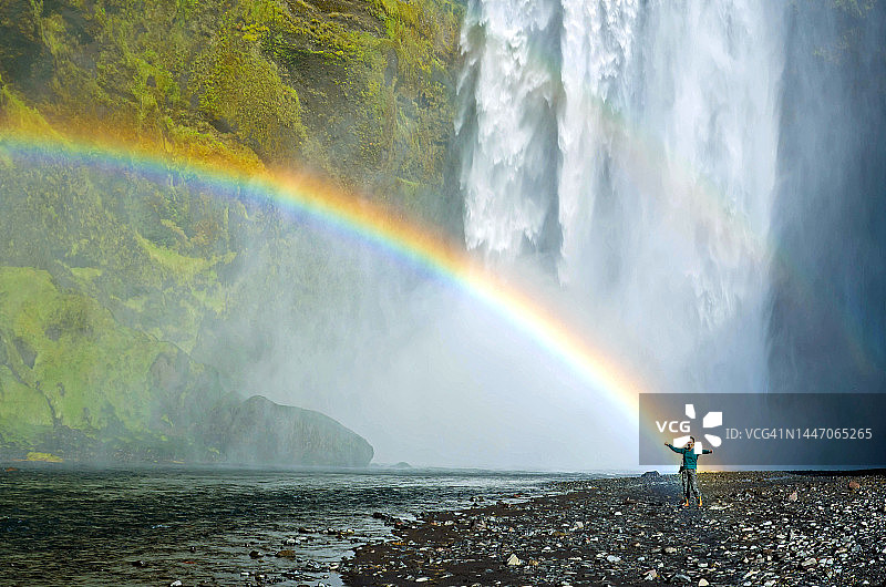 冰岛斯科加瀑布与彩虹图片素材