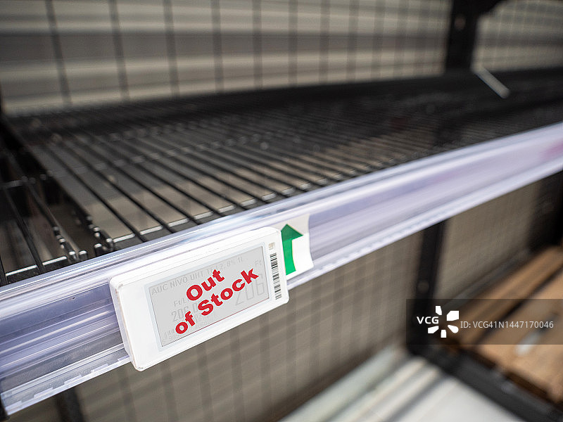 空荡的超市货架——通货膨胀导致欧洲各地许多商店基本食品和饮料短缺图片素材