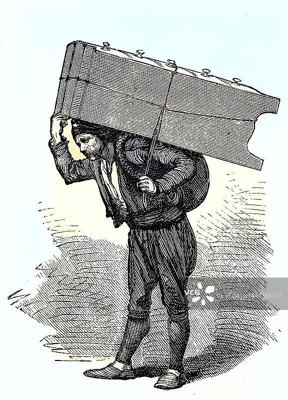 1880年土耳其君士坦丁堡的职业，仆人，历史，19世纪原始数字修复再现图片素材