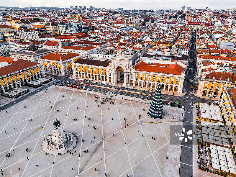 里斯本圣诞装饰航拍图片素材
