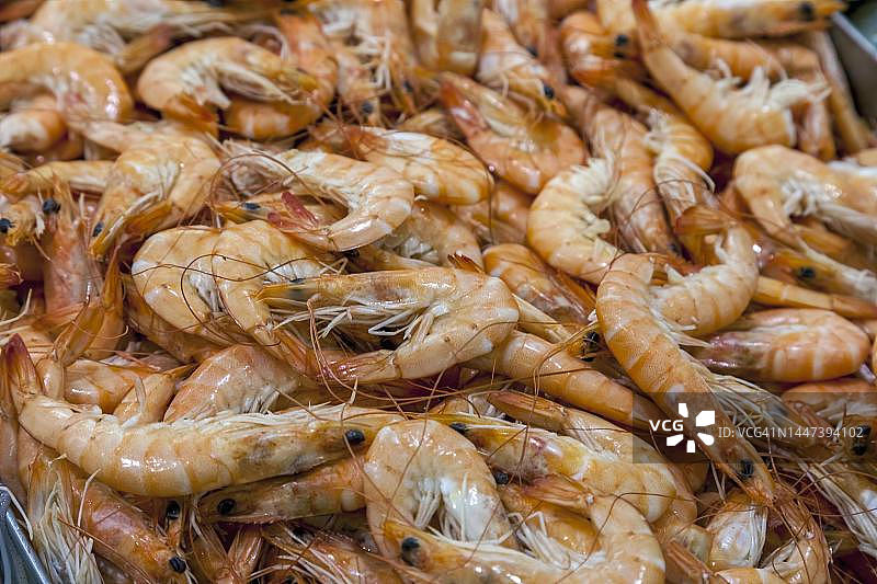 西班牙巴利阿里群岛马略卡岛：海鲜促销（虾类）图片素材