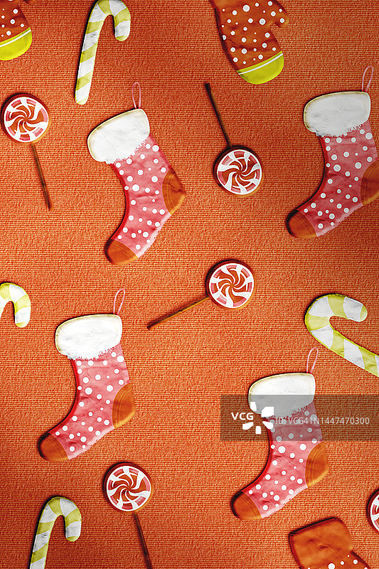圣诞节组合：圣诞袜和糖果背景图片素材