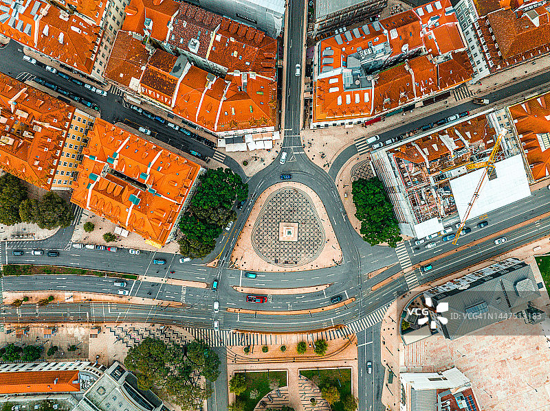 里斯本市中心传统房屋红色屋顶鸟瞰图图片素材