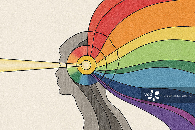 彩虹棱镜人像马克笔风格插画图片素材
