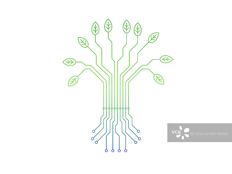 以电路痕迹为根的植物图片素材