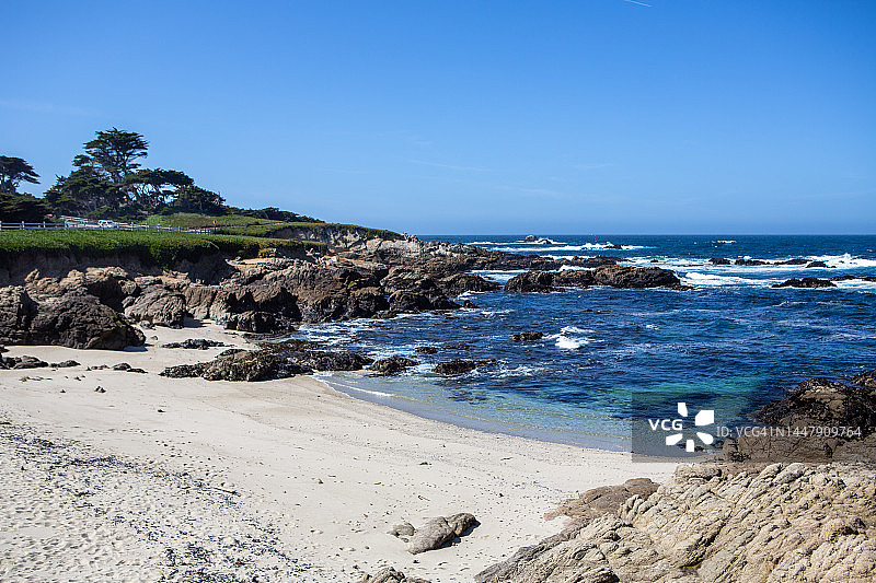 蒙特雷17英里大道小沙滩蔚蓝海水图片素材