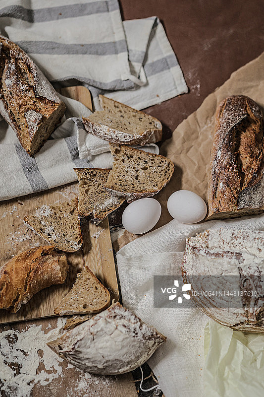 新鲜切片面包俯视图 -  स्टॉक फोटो图片素材