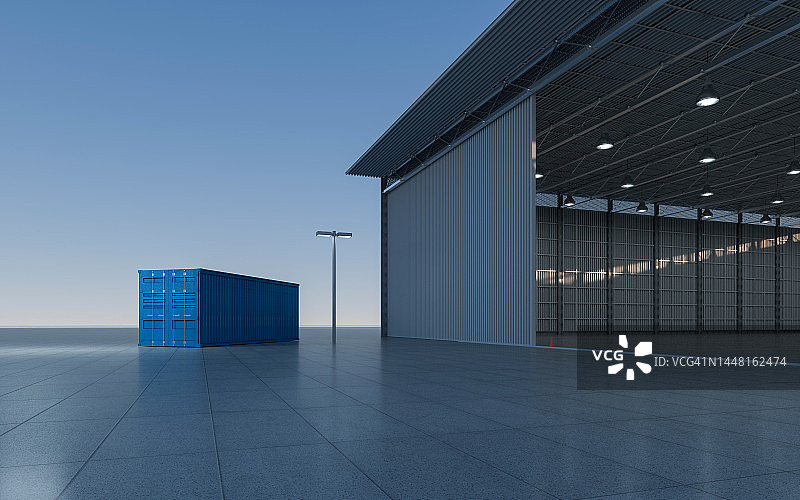 傍晚的仓库大门图片素材