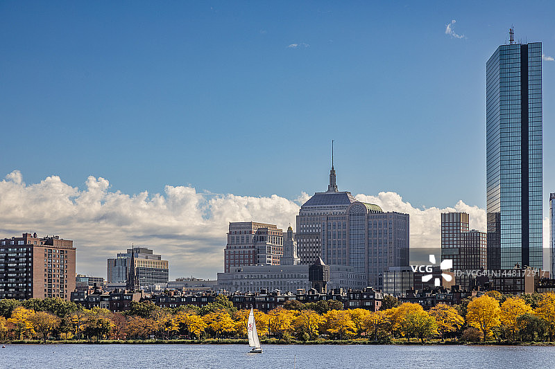 从查尔斯河对岸眺望波士顿天际线图片素材