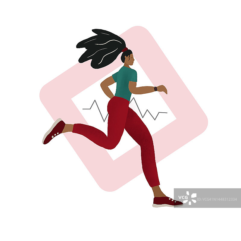 一名女运动员在跑步时使用智能手表图片素材