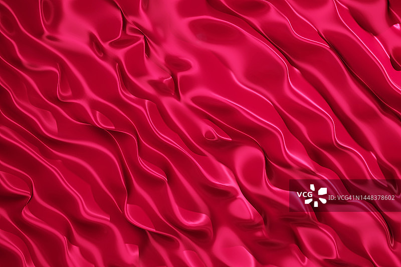 带有美丽波浪的洋红色流体背景，红色或粉色金属丝绸布，展示2023年流行色图片素材