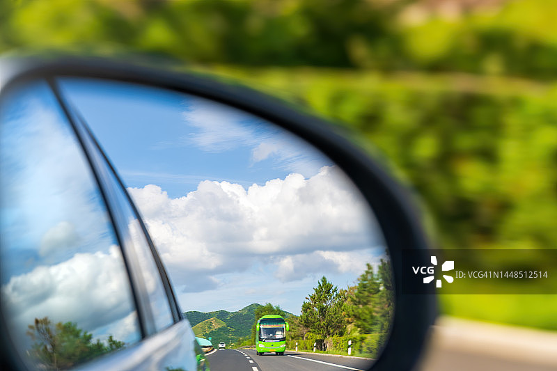 特写：后视镜中反射的云彩图片素材