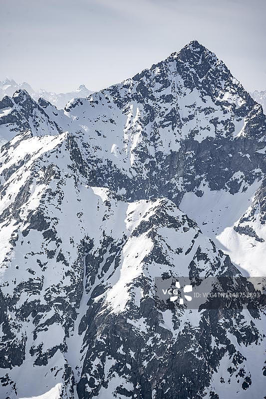 冬季山峰，塞尔兰山谷，斯图拜阿尔卑斯山，库泰，蒂罗尔，奥地利图片素材