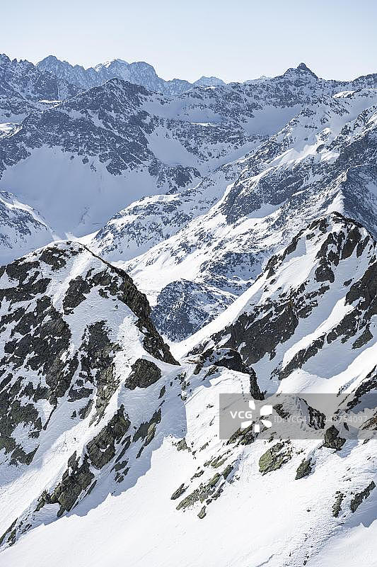 冬季山峰，塞尔兰山谷，斯图拜阿尔卑斯山，库泰，蒂罗尔，奥地利图片素材