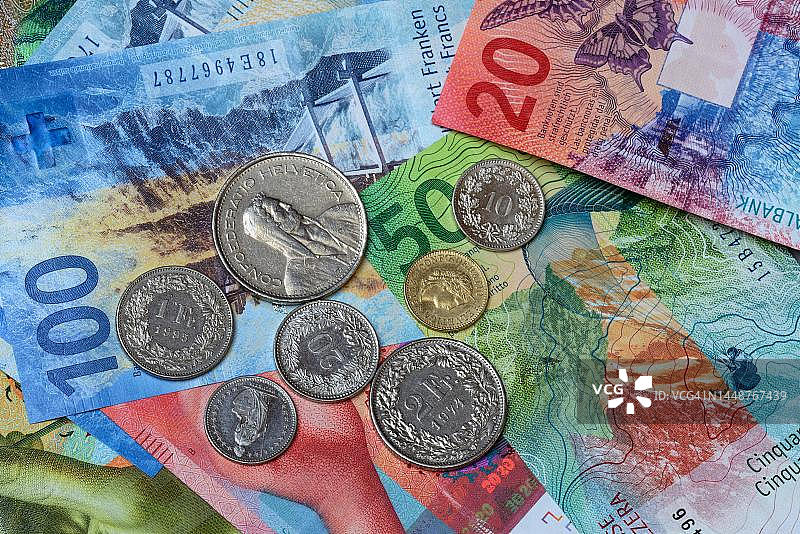 瑞士纸币和硬币图片素材