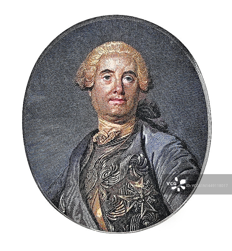 法国元帅路易·查尔斯·塞萨尔·勒·特利尔肖像（1695-1771）图片素材