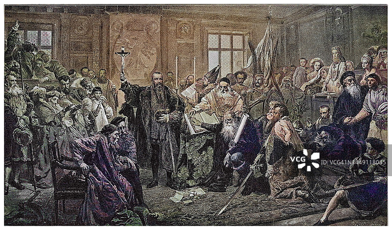 扬·马泰伊科的油画《卢布林联合》古版画插图图片素材