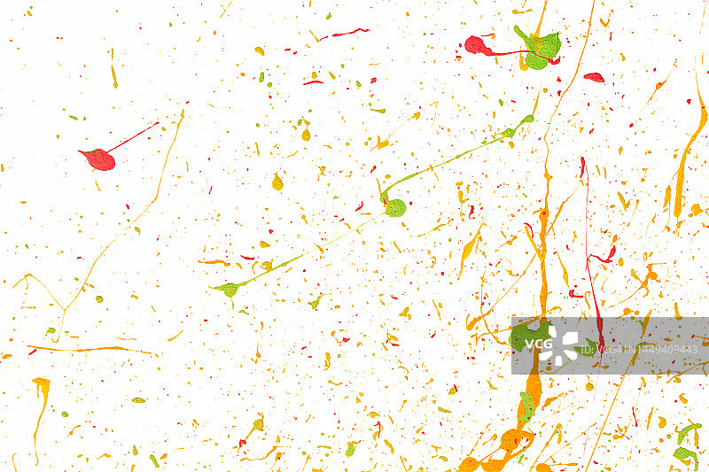 彩色墨水飞溅：明亮材质上的油漆飞溅，彩色圆点，白色纸上的水彩图片素材