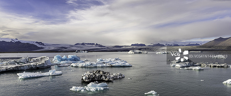 冰岛杰古沙龙冰河湖全景图片素材