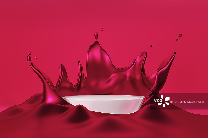 白色平台与红色、粉色液体飞溅3D背景图片素材